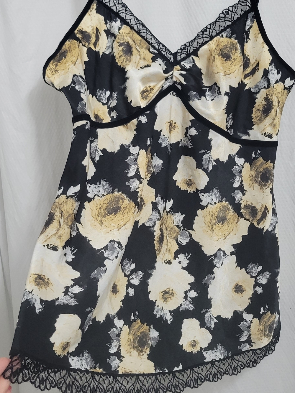 United Colors Of Benetton Black Mini Slip Top with Gold Floral Pattern